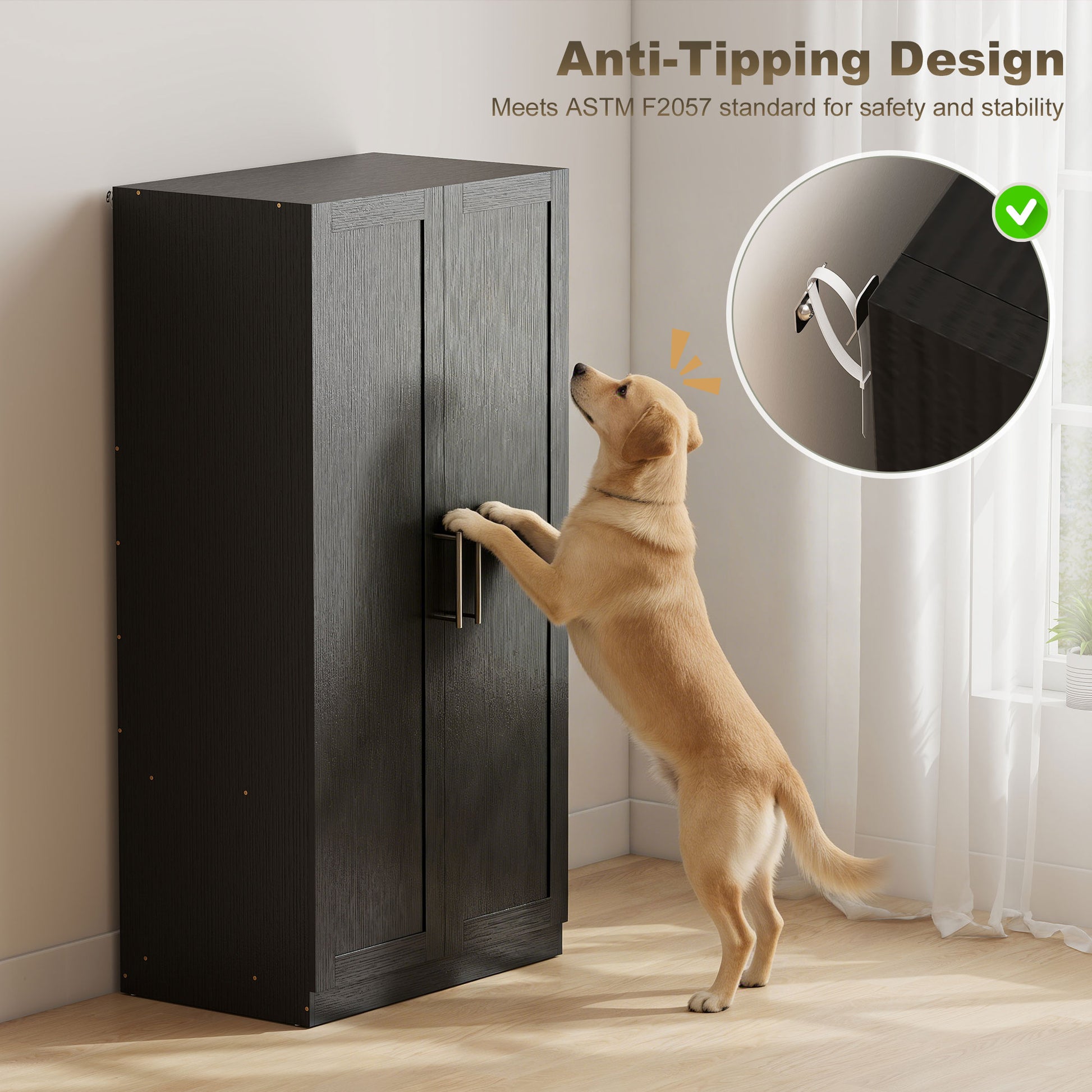 Modern 2-Door Wardrobe Armoire - Black Wood Effect-DECOROLALA