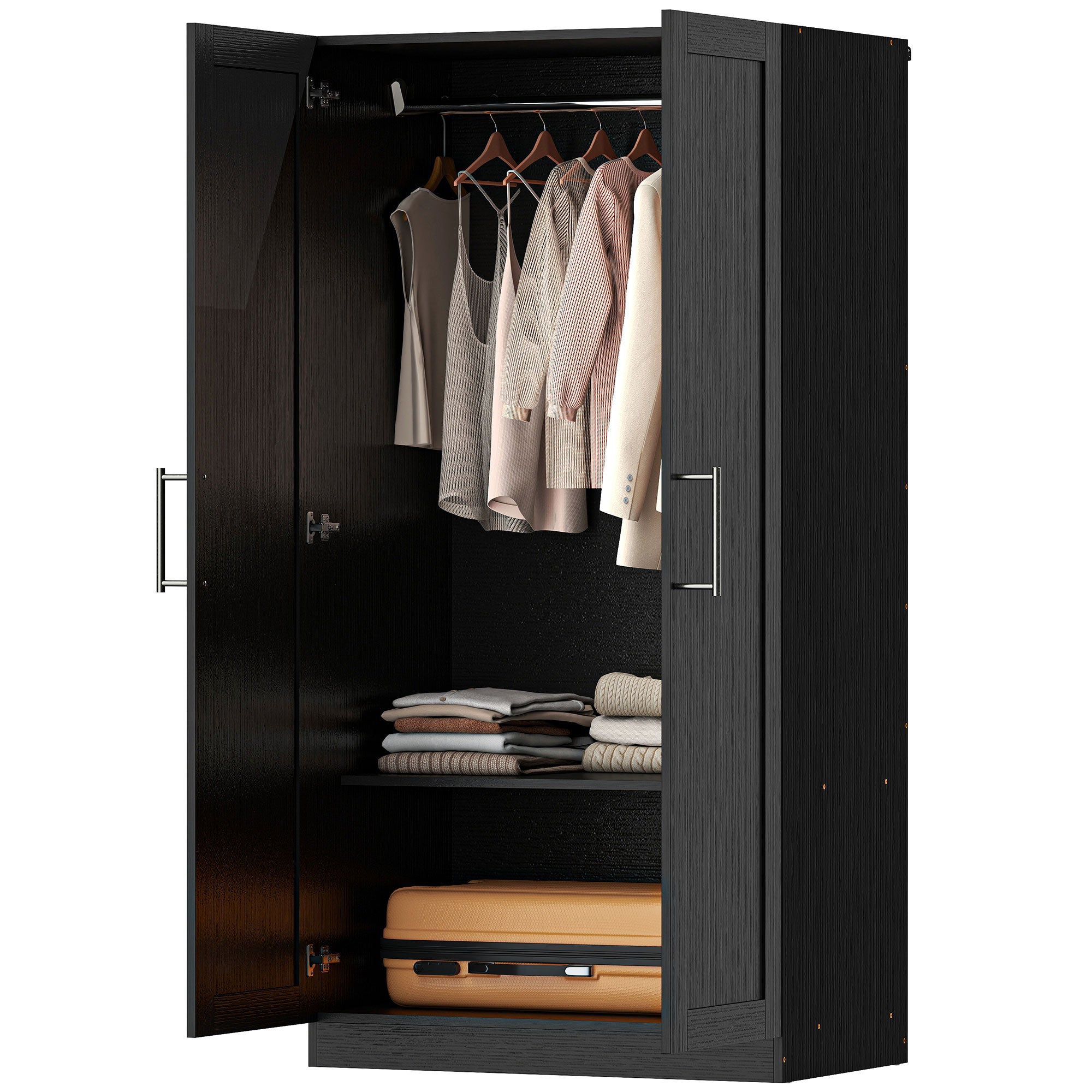 Modern 2-Door Wardrobe Armoire - Black Wood Effect-DECOROLALA