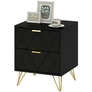 Modern 2-Drawer Nightstand - Black/Gold Hairpin Legs-Home Furnishings > Bedroom Furniture > Bedside Tables-DECOROLALA