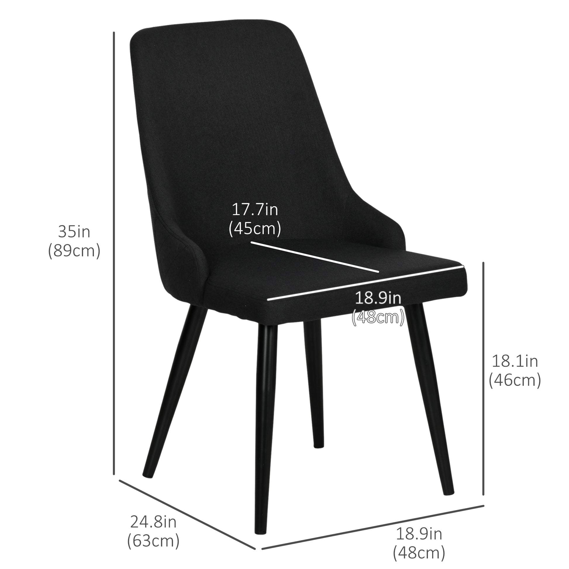 Modern 2-Piece Dining Chairs, Black Fabric Upholstered Metal Legs Set-DECOROLALA