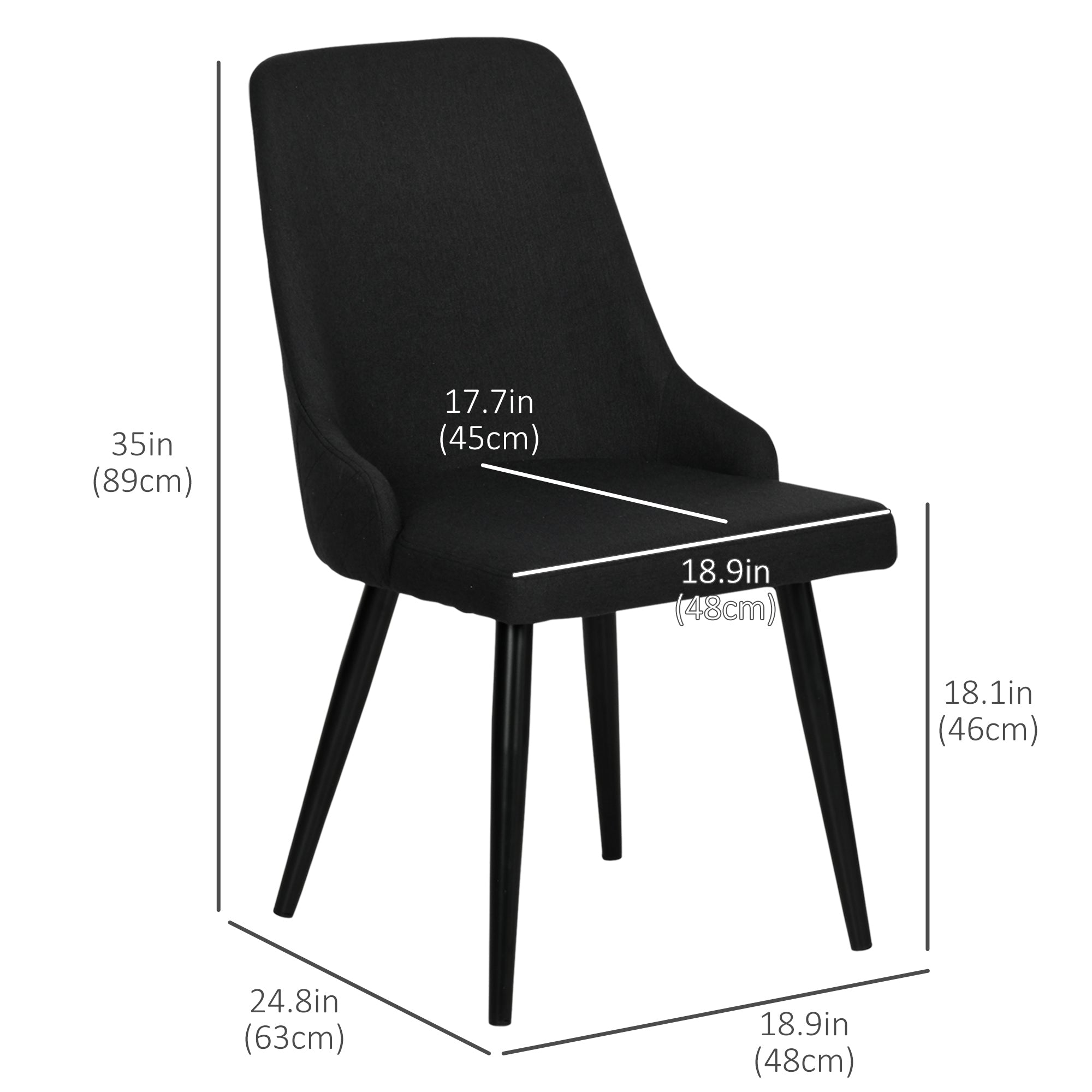 Modern 2-Piece Dining Chairs, Black Fabric Upholstered Metal Legs Set-DECOROLALA