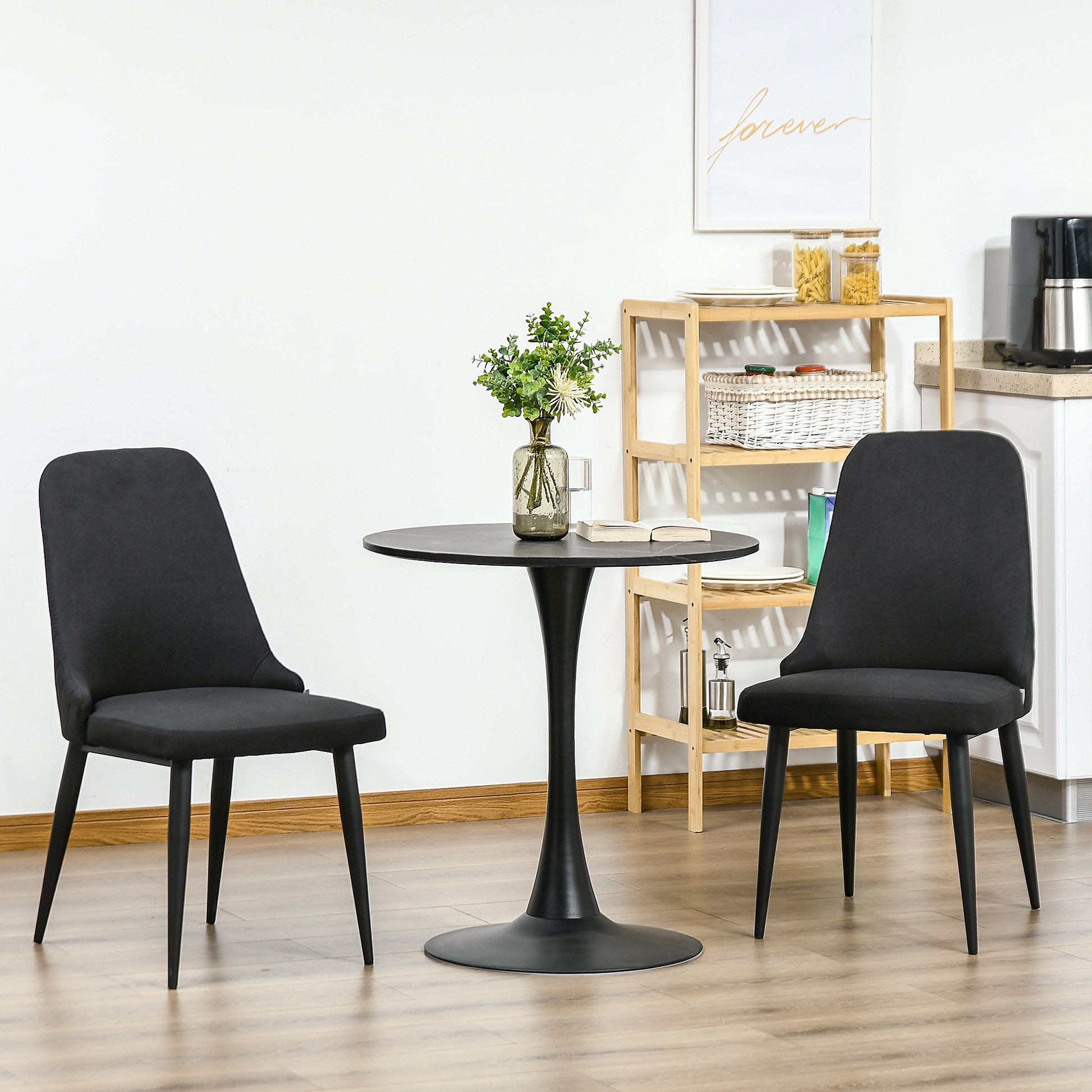 Modern 2-Piece Dining Chairs, Black Fabric Upholstered Metal Legs Set-DECOROLALA
