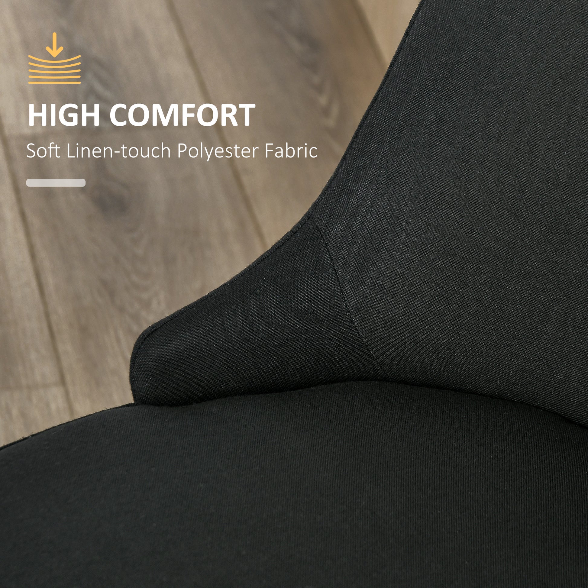 Modern 2-Piece Dining Chairs, Black Fabric Upholstered Metal Legs Set-DECOROLALA