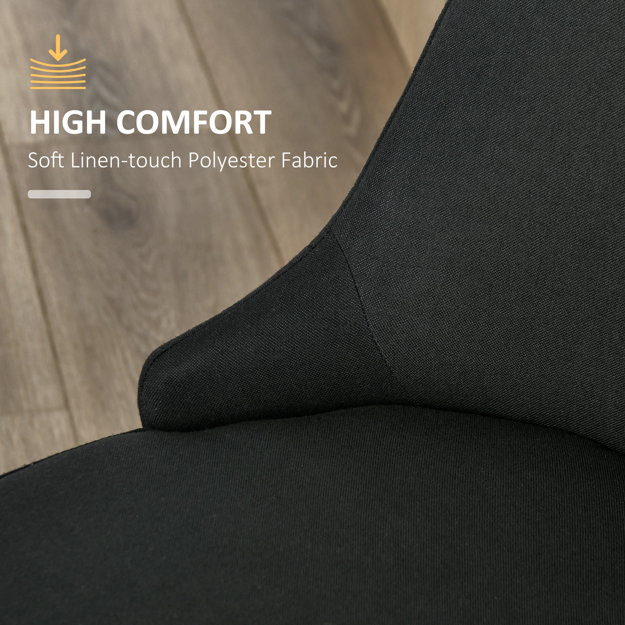 Modern 2-Piece Dining Chairs, Black Fabric Upholstered Metal Legs Set-DECOROLALA