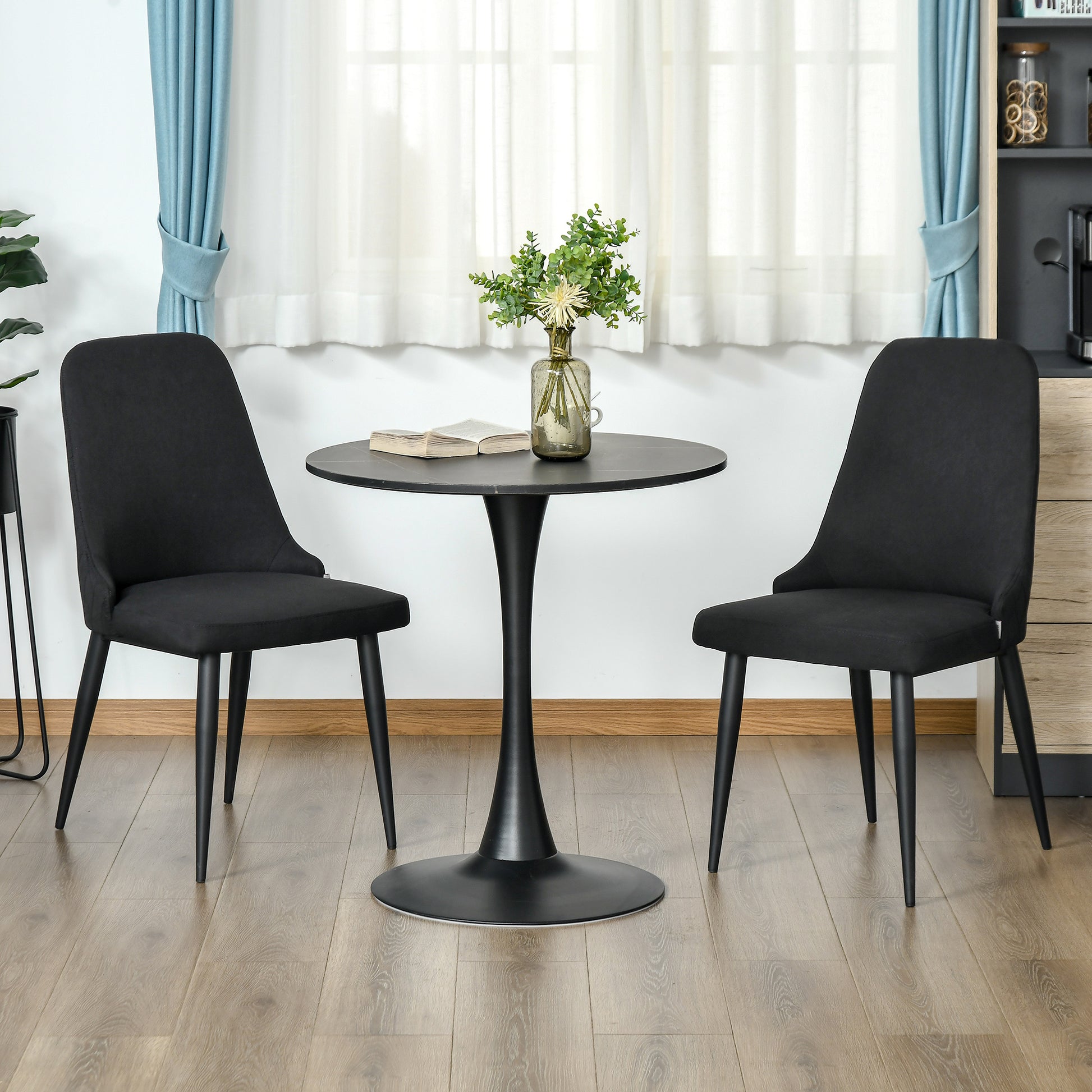 Modern 2-Piece Dining Chairs, Black Fabric Upholstered Metal Legs Set-DECOROLALA