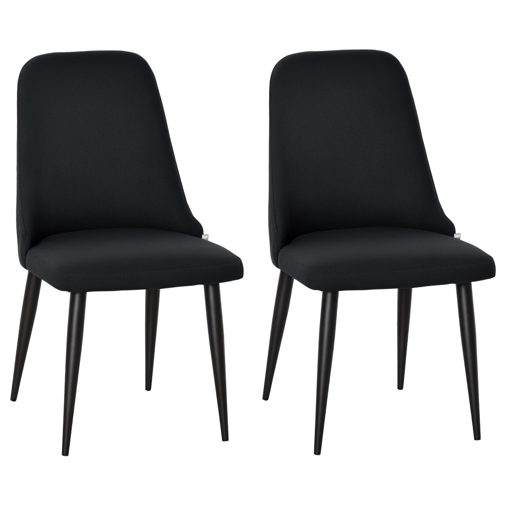 Modern 2-Piece Dining Chairs, Black Fabric Upholstered Metal Legs Set-DECOROLALA