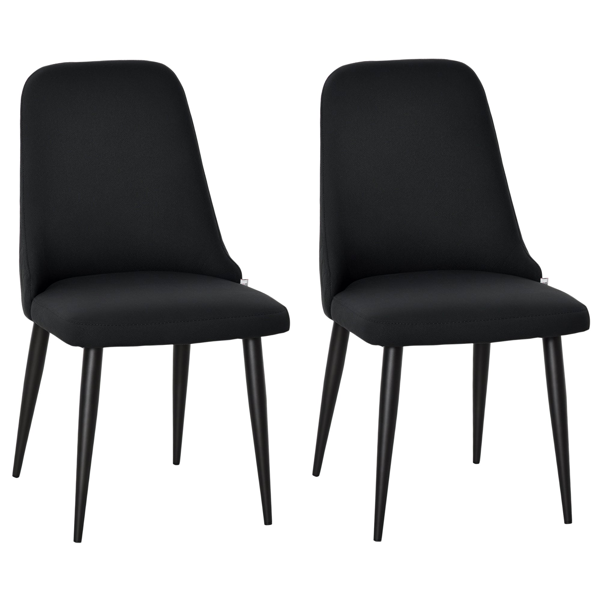 Modern 2-Piece Dining Chairs, Black Fabric Upholstered Metal Legs Set-DECOROLALA