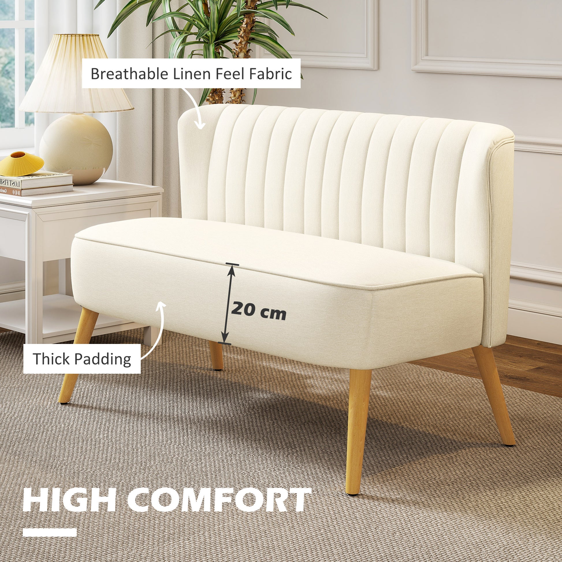 Modern 2 Seat Loveseat Sofa - Cream White Linen-DECOROLALA