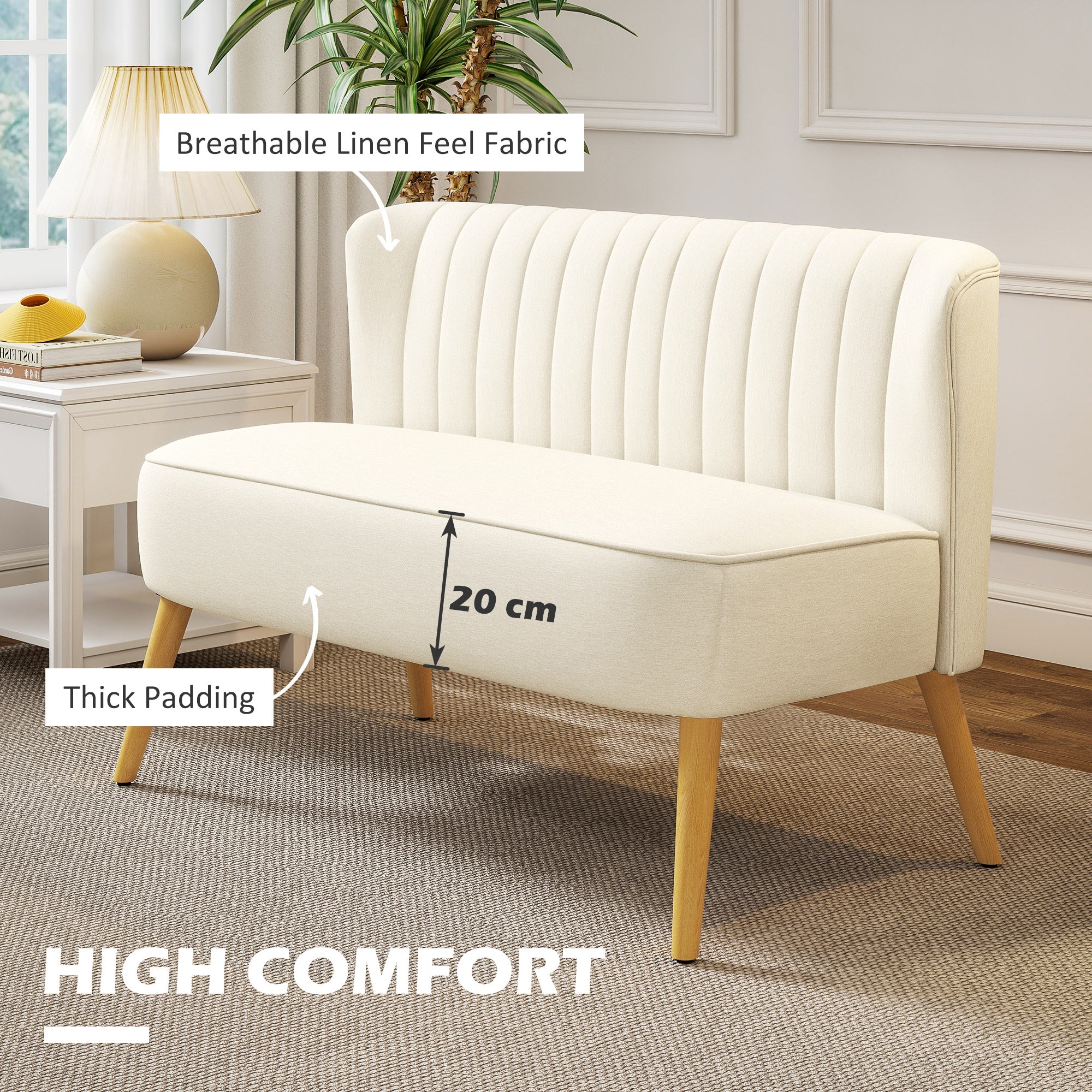 Modern 2 Seat Loveseat Sofa - Cream White Linen-DECOROLALA