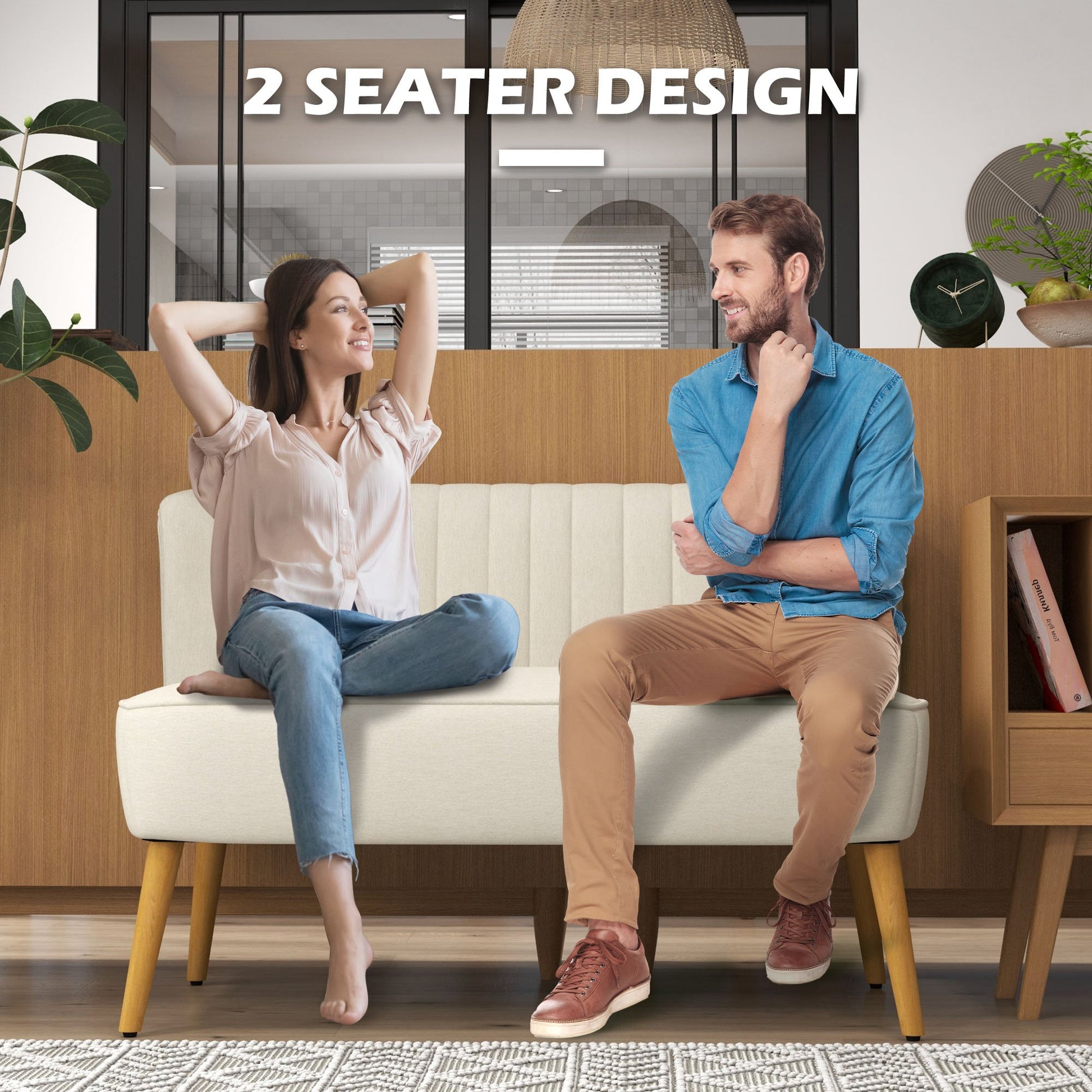 Modern 2 Seat Loveseat Sofa - Cream White Linen-DECOROLALA
