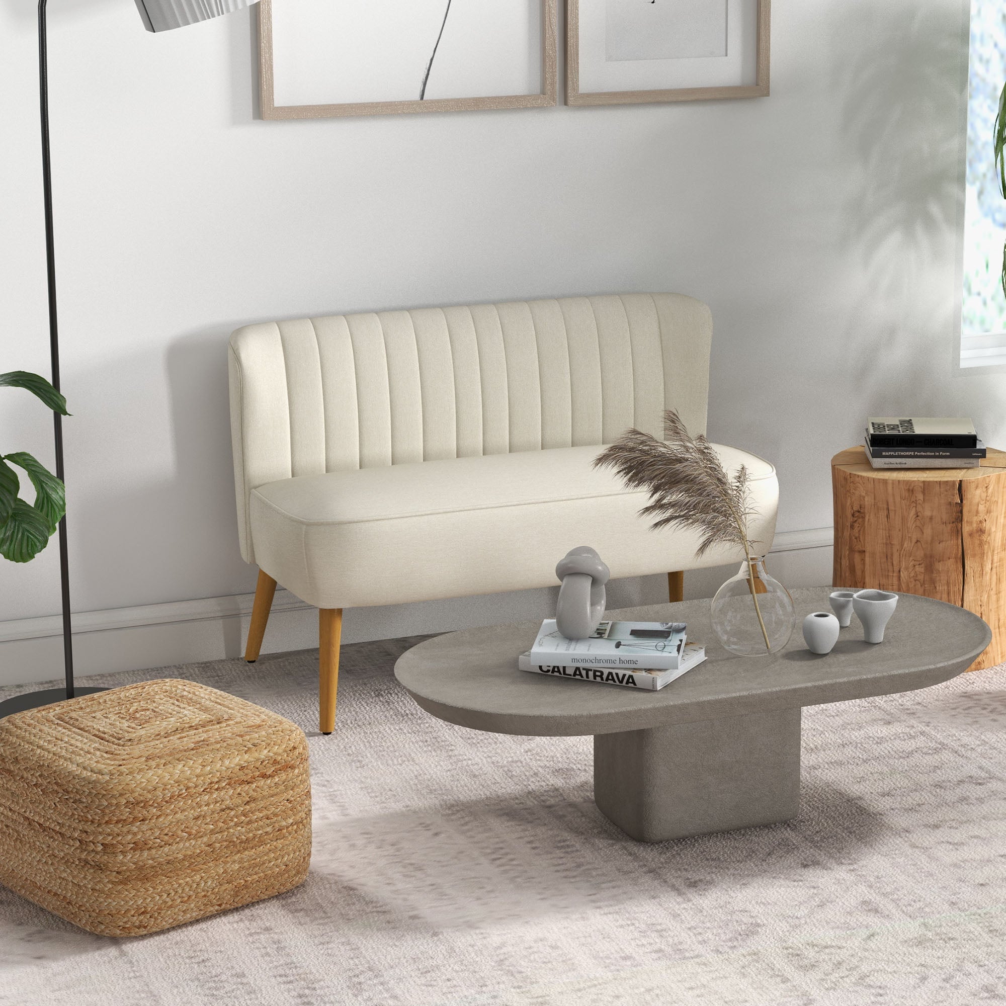 Modern 2 Seat Loveseat Sofa - Cream White Linen-DECOROLALA