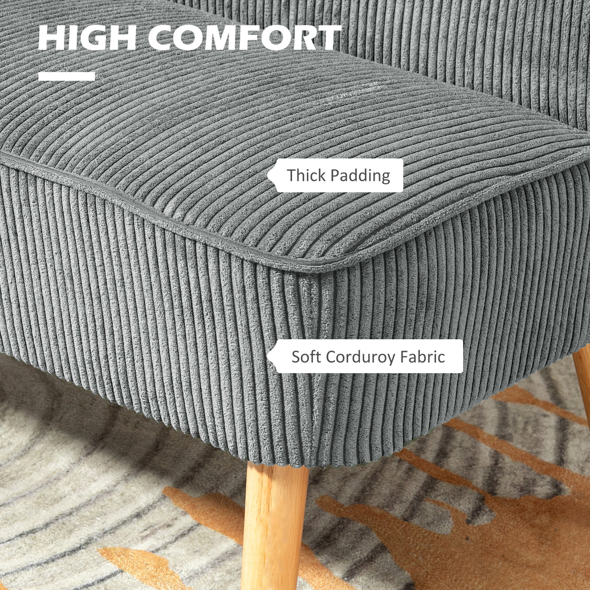 Modern 2 Seater Sofa Corduroy - Cream White 46"W-DECOROLALA