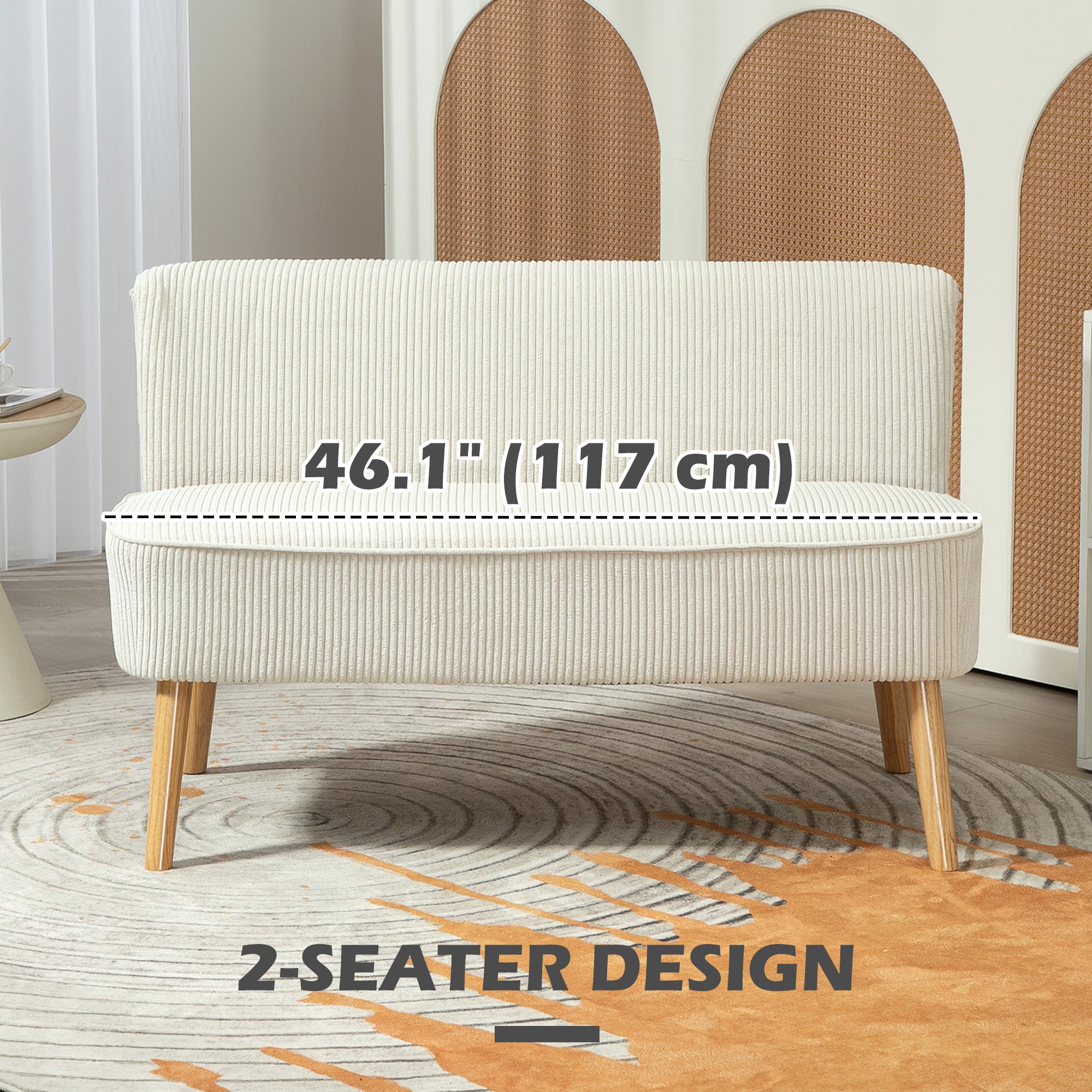 Modern 2 Seater Sofa Corduroy - Cream White 46"W-DECOROLALA