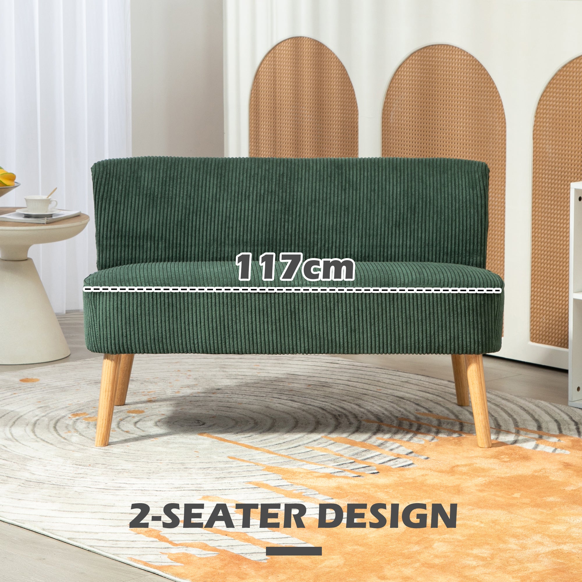 Modern 2 Seater Sofa Corduroy - Cream White 46"W-DECOROLALA