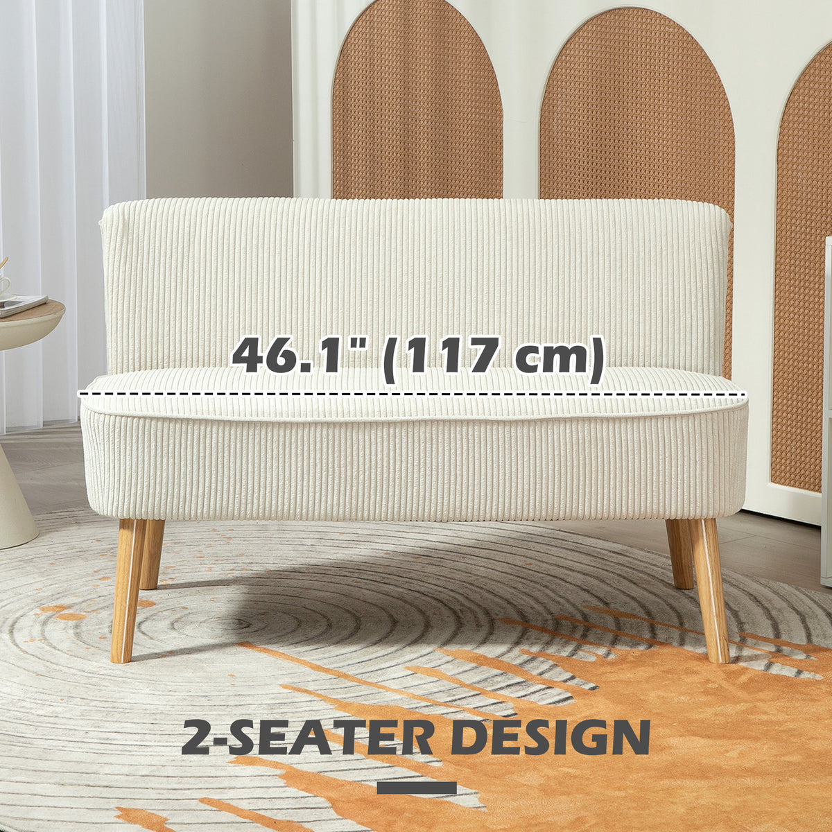 Modern 2 Seater Sofa Corduroy - Cream White 46"W-DECOROLALA