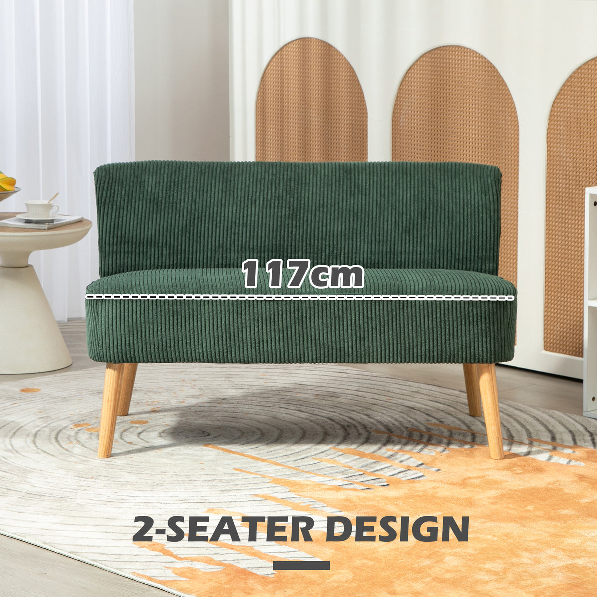 Modern 2 Seater Sofa Corduroy - Cream White 46"W-DECOROLALA