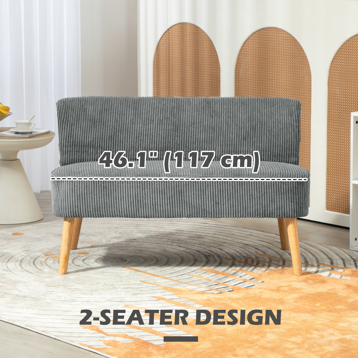 Modern 2 Seater Sofa Corduroy - Cream White 46"W-DECOROLALA