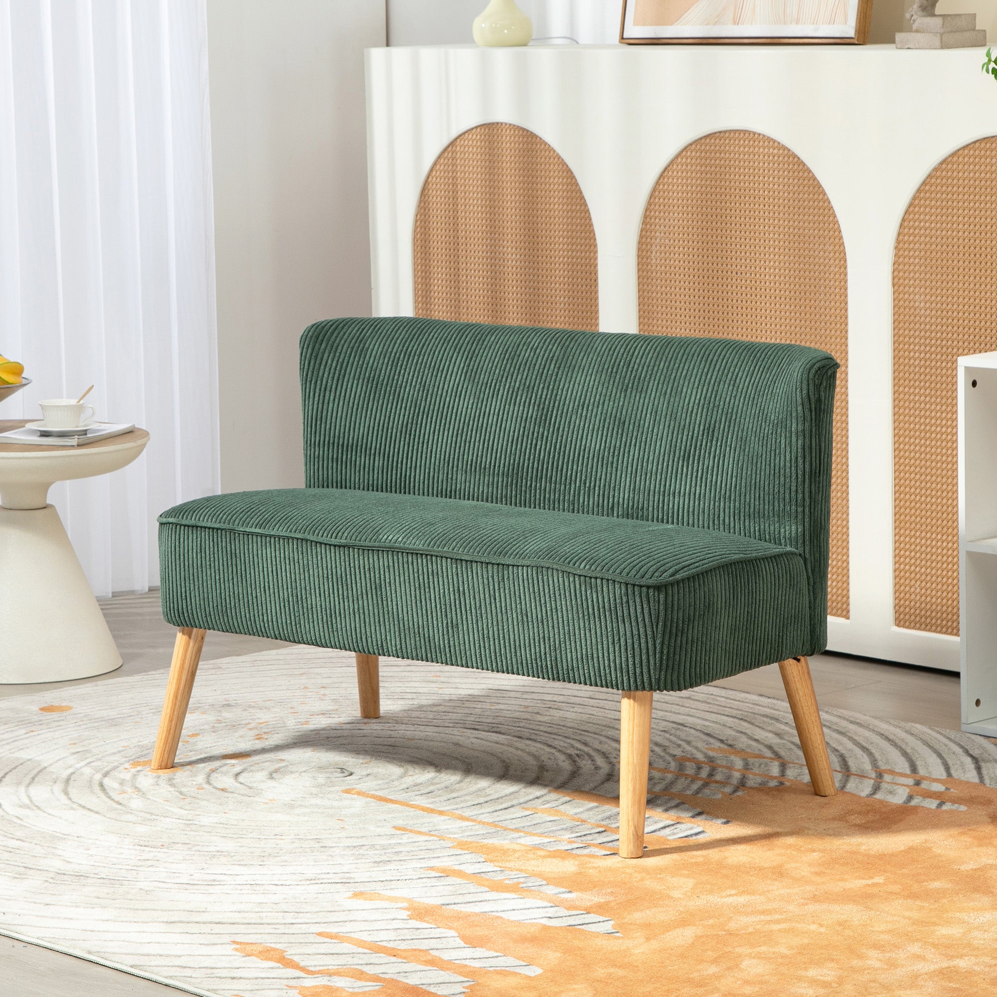 Modern 2 Seater Sofa Corduroy - Cream White 46"W-DECOROLALA
