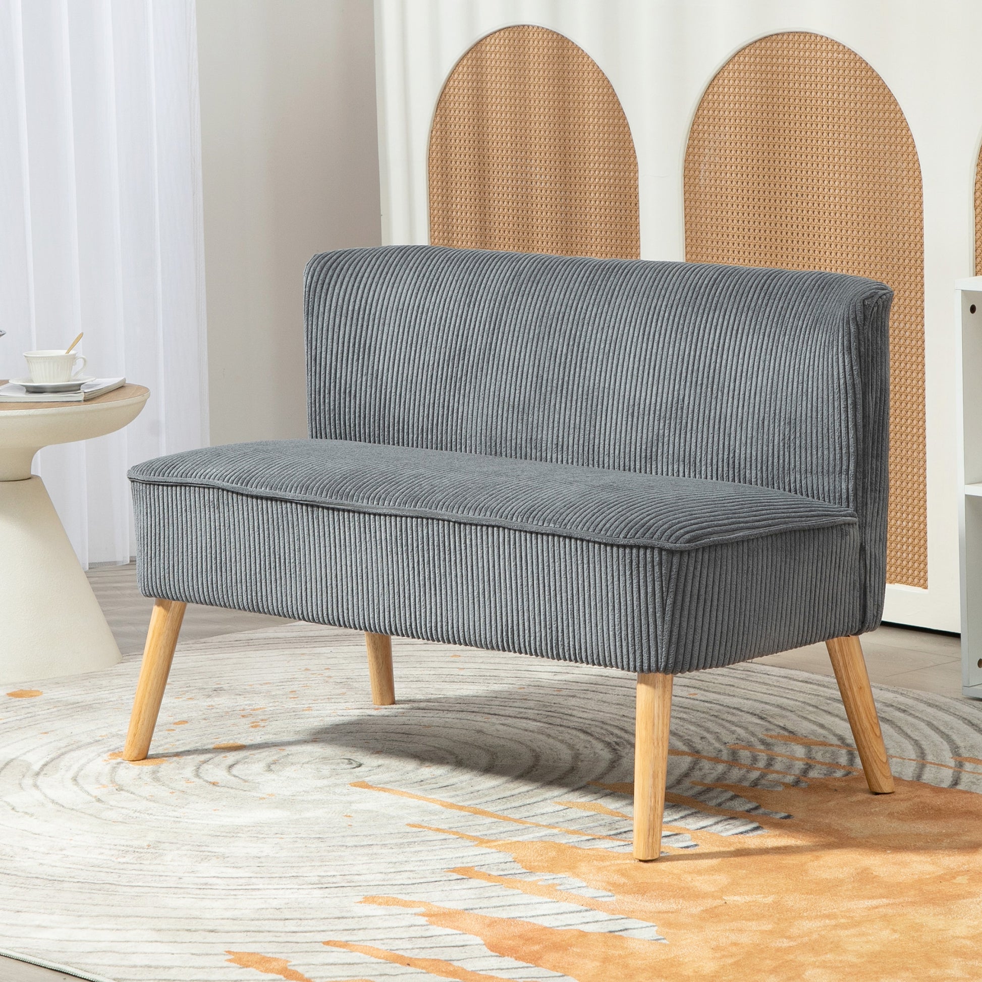 Modern 2 Seater Sofa Corduroy - Cream White 46"W-DECOROLALA