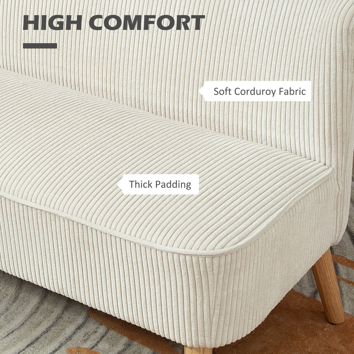 Modern 2 Seater Sofa Corduroy - Cream White 46"W-DECOROLALA