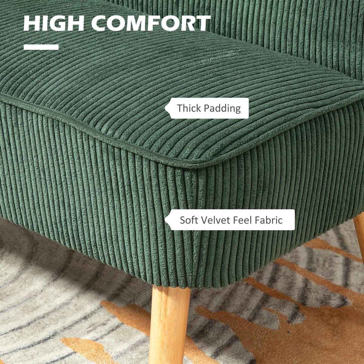 Modern 2 Seater Sofa Corduroy - Cream White 46"W-DECOROLALA