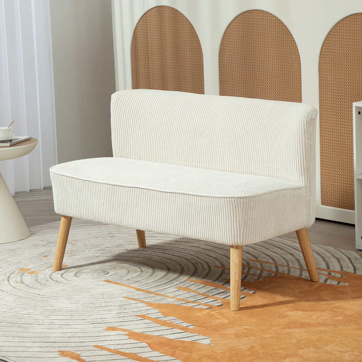Modern 2 Seater Sofa Corduroy - Cream White 46"W-DECOROLALA