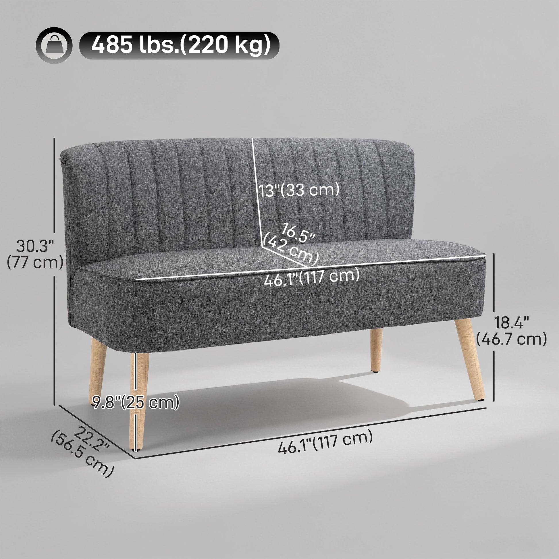 Modern 2 Seater Sofa Grey Linen - 46.1"W-DECOROLALA