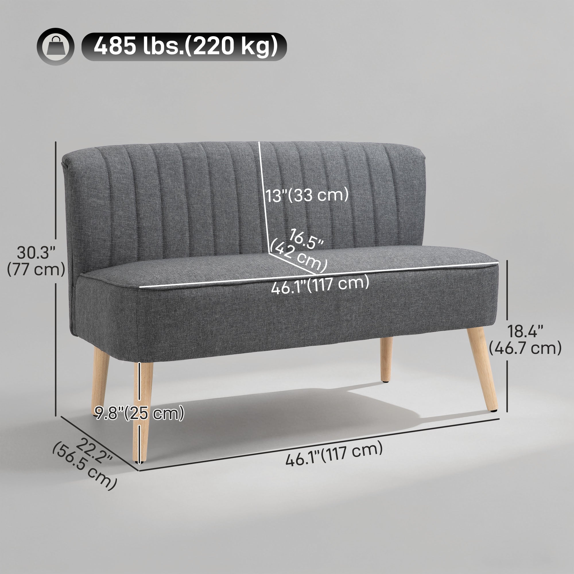Modern 2 Seater Sofa Grey Linen - 46.1"W-DECOROLALA