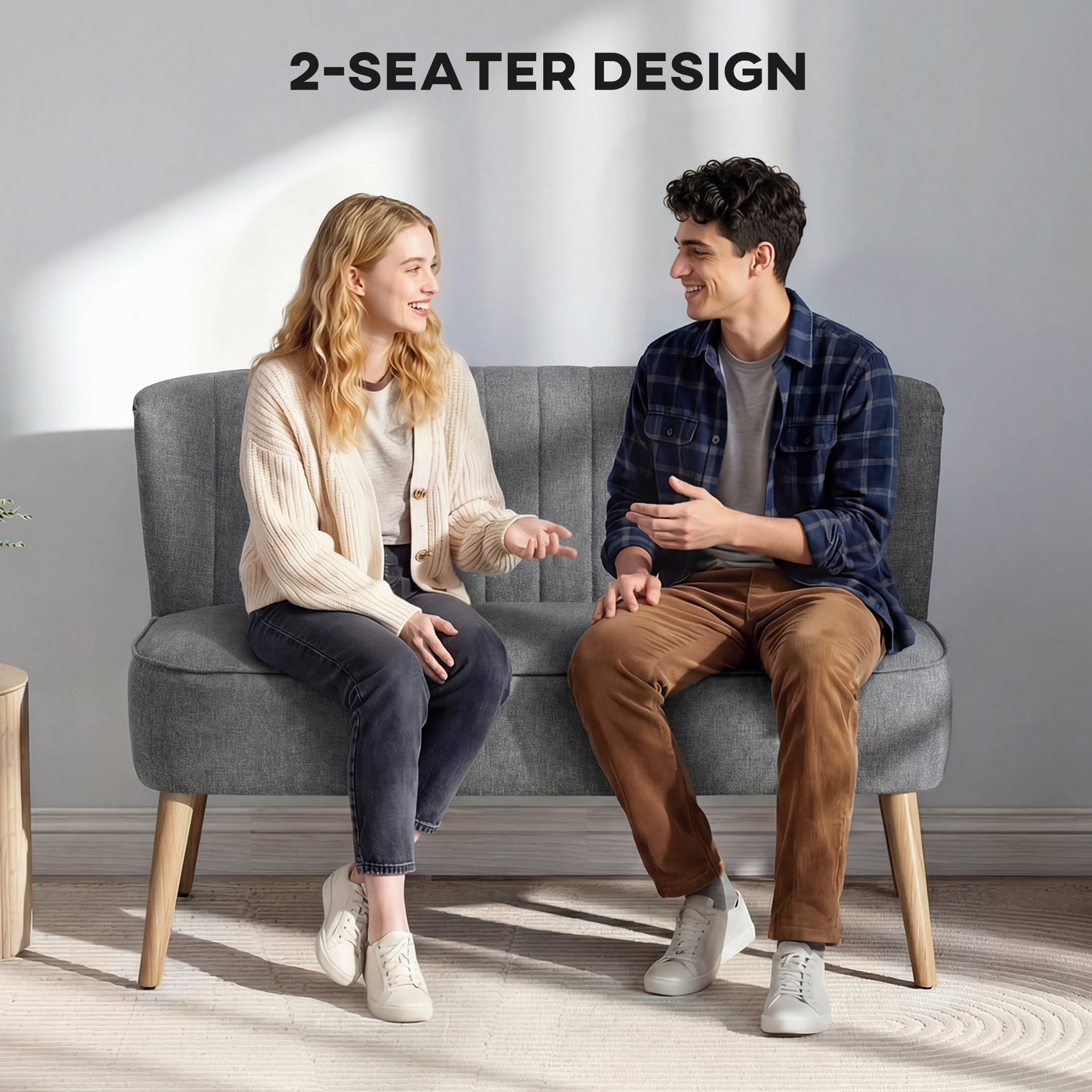 Modern 2 Seater Sofa Grey Linen - 46.1"W-DECOROLALA