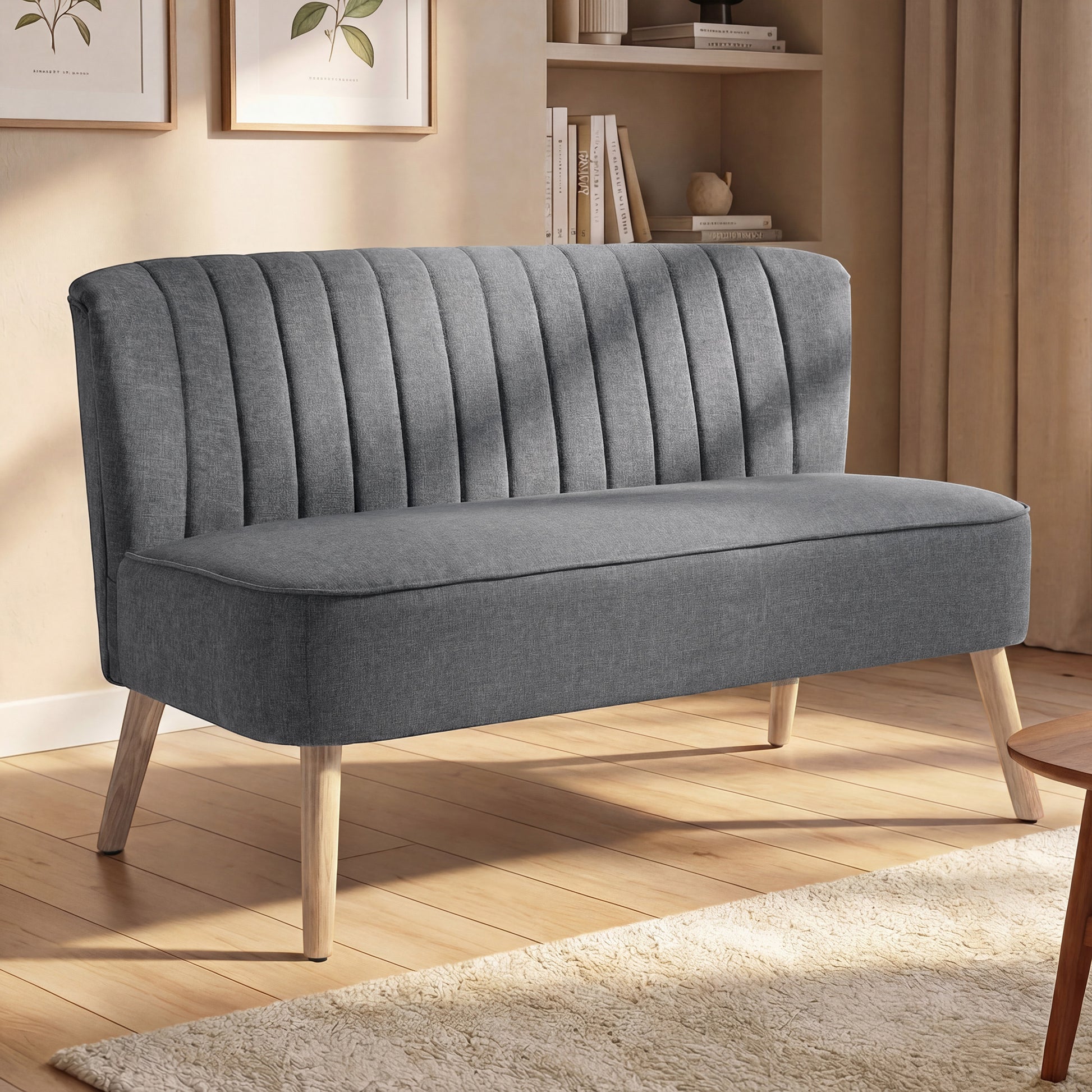 Modern 2 Seater Sofa Grey Linen - 46.1"W-DECOROLALA
