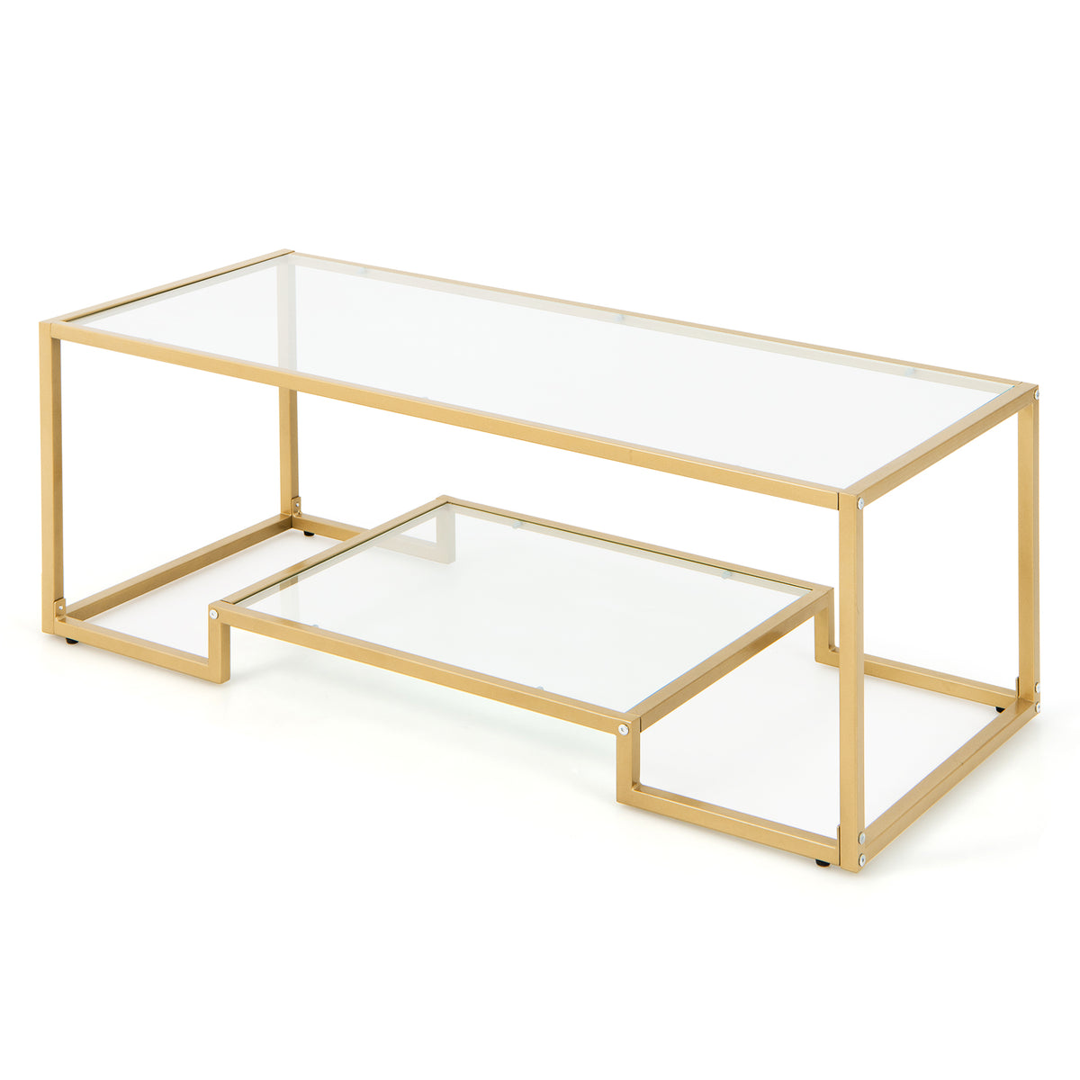 Modern 2-Tier Rectangular Coffee Table with Glass Table Top-Golden-Coffee Tables-DECOROLALA