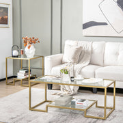 Modern 2-Tier Rectangular Coffee Table with Glass Table Top-Golden-Coffee Tables-DECOROLALA