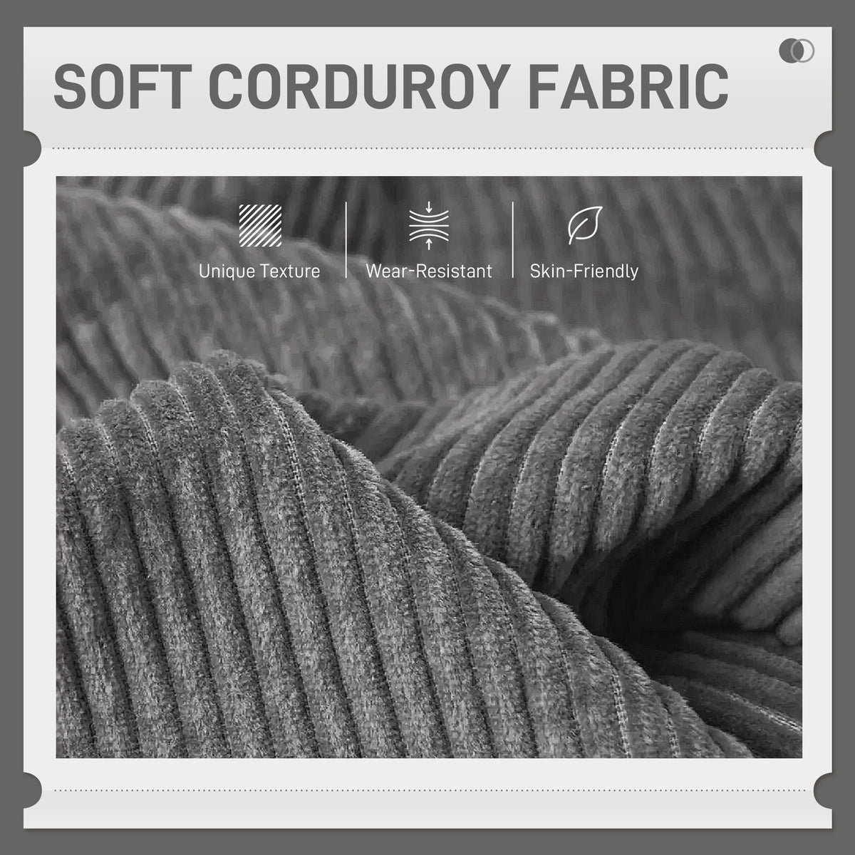 Modern 3 Seater Couch, Grey Corduroy Sofa with Rubberwood Legs & Extra-Wide Seat-DECOROLALA