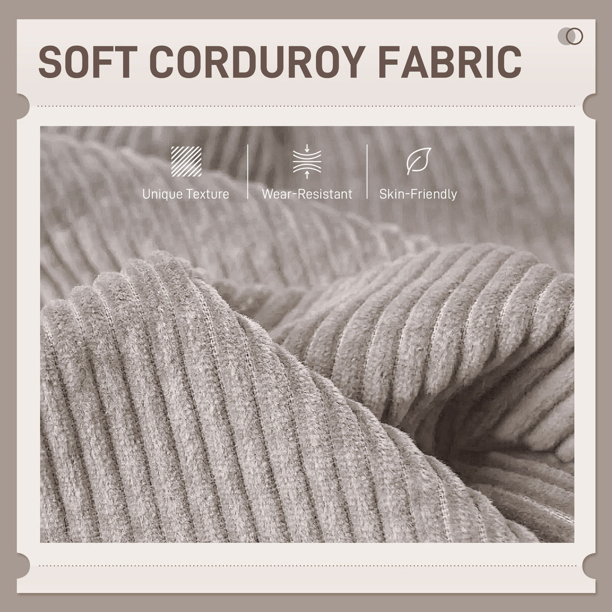 Modern 3 Seater Couch, Grey Corduroy Sofa with Rubberwood Legs & Extra-Wide Seat-DECOROLALA