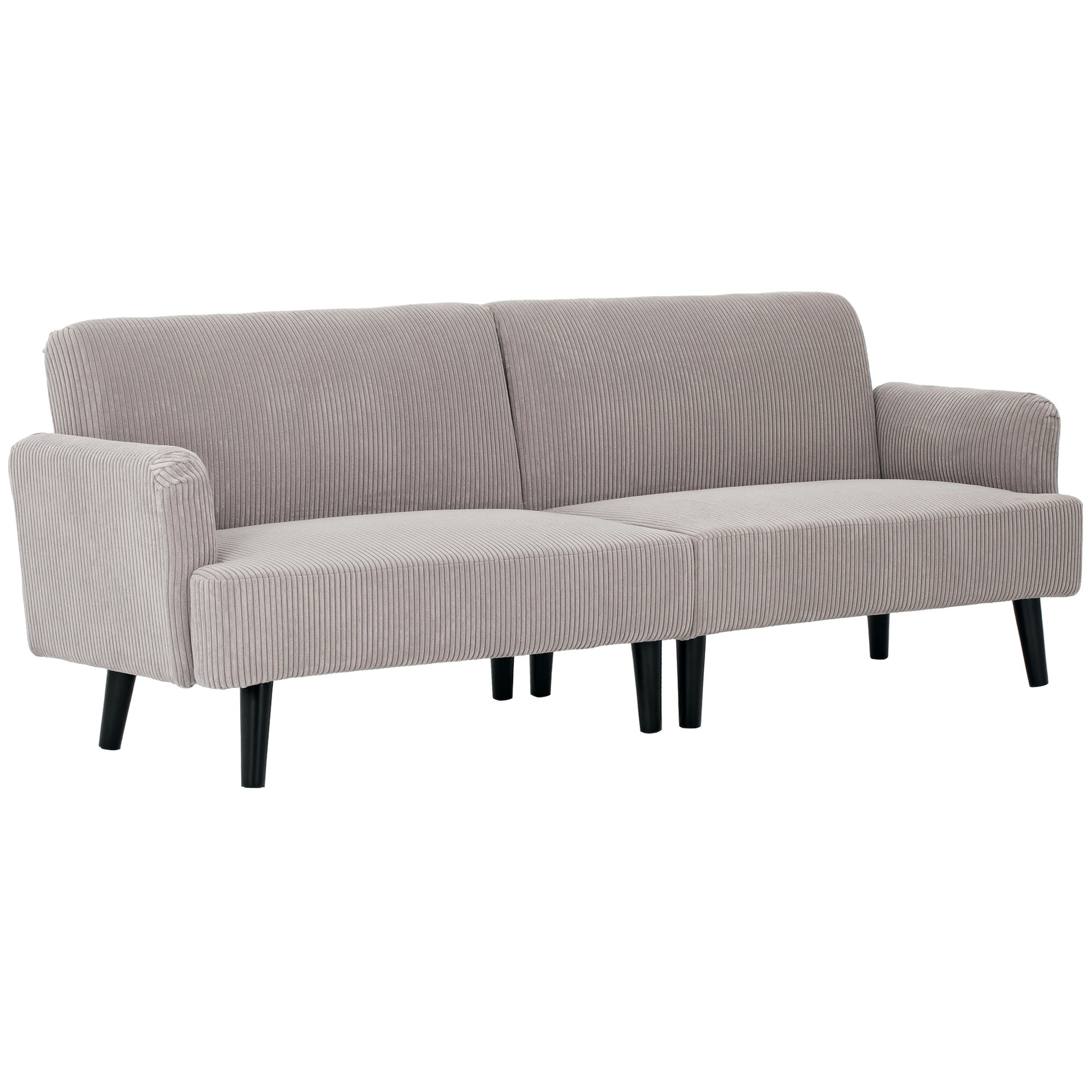 Modern 3 Seater Couch, Grey Corduroy Sofa with Rubberwood Legs & Extra-Wide Seat-DECOROLALA