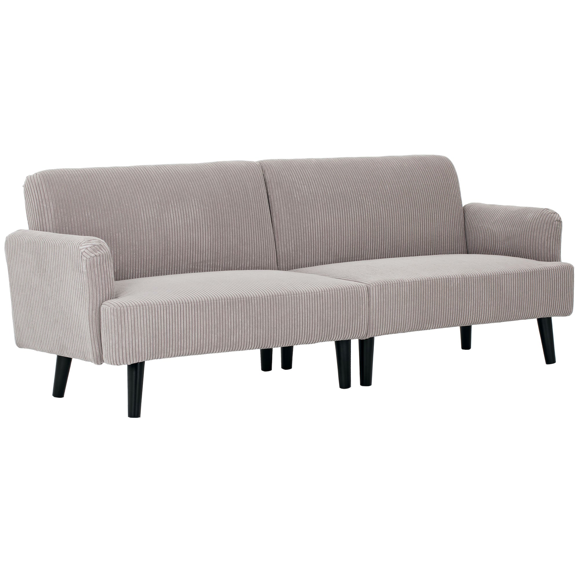 Modern 3 Seater Couch, Grey Corduroy Sofa with Rubberwood Legs & Extra-Wide Seat-DECOROLALA