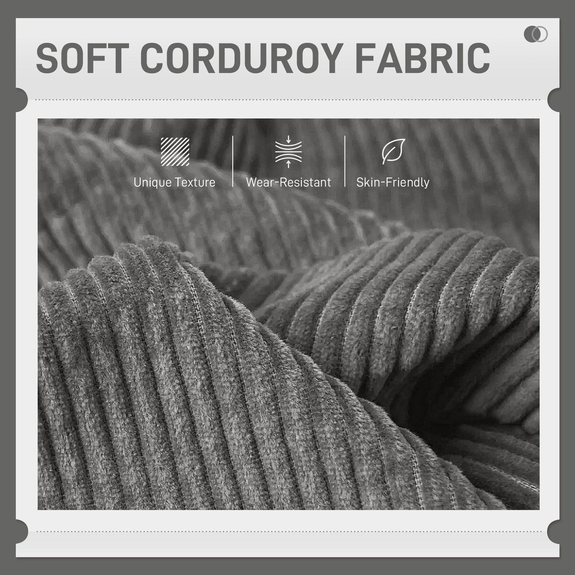 Modern 3 Seater Couch, Grey Corduroy Sofa with Rubberwood Legs & Extra-Wide Seat-DECOROLALA