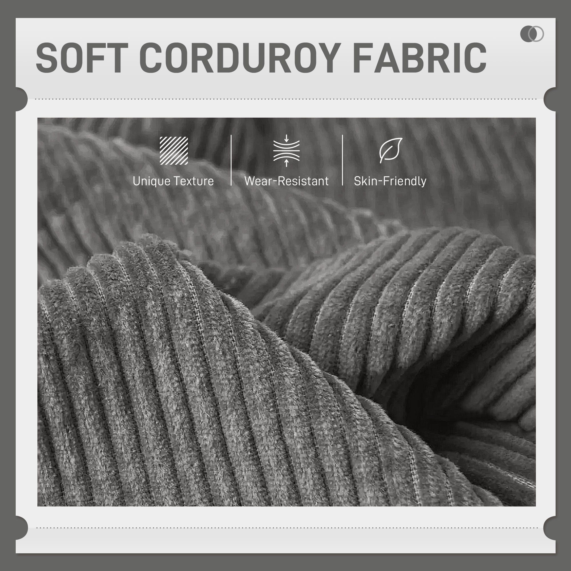 Modern 3 Seater Couch, Grey Corduroy Sofa with Rubberwood Legs & Extra-Wide Seat-DECOROLALA