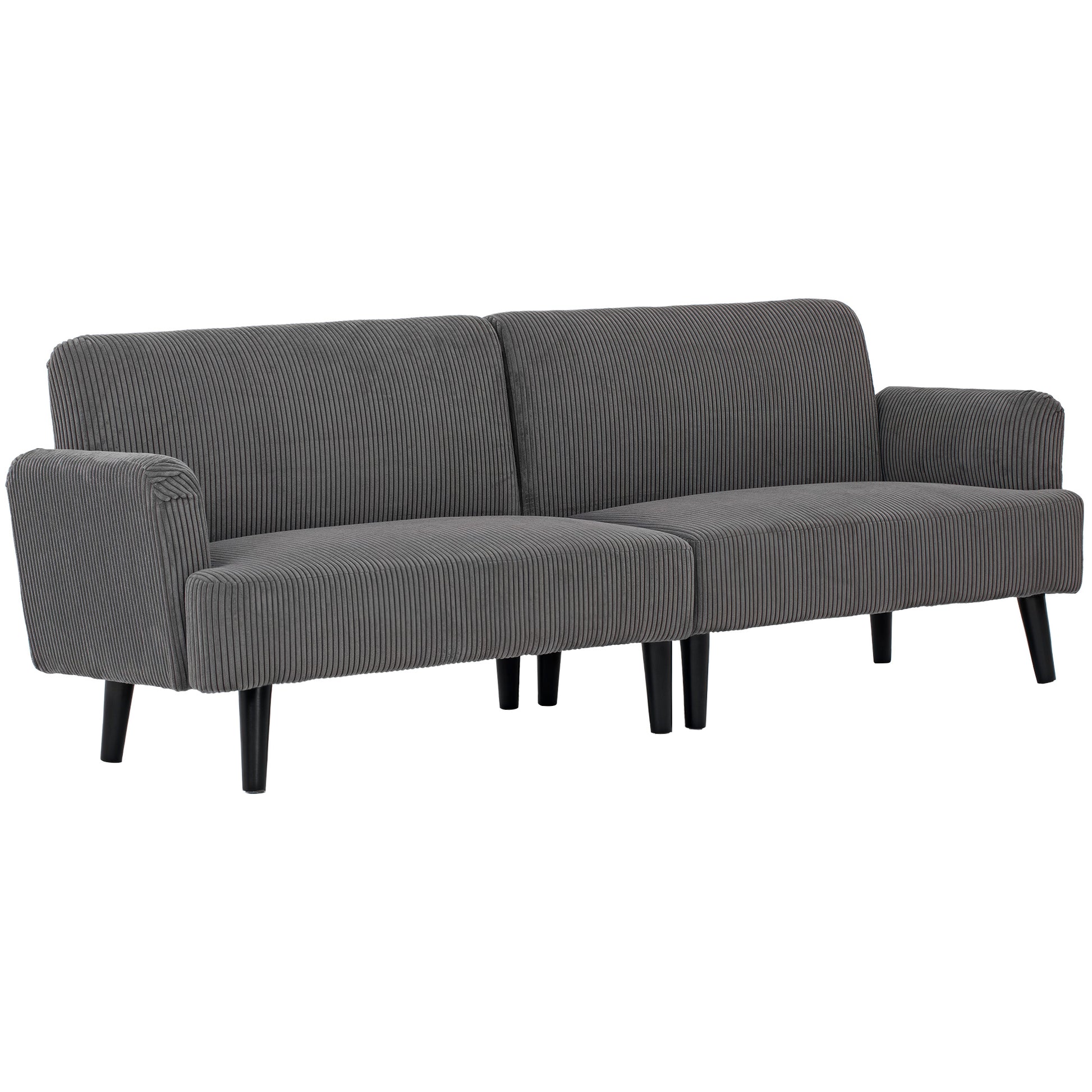 Modern 3 Seater Couch, Grey Corduroy Sofa with Rubberwood Legs & Extra-Wide Seat-DECOROLALA