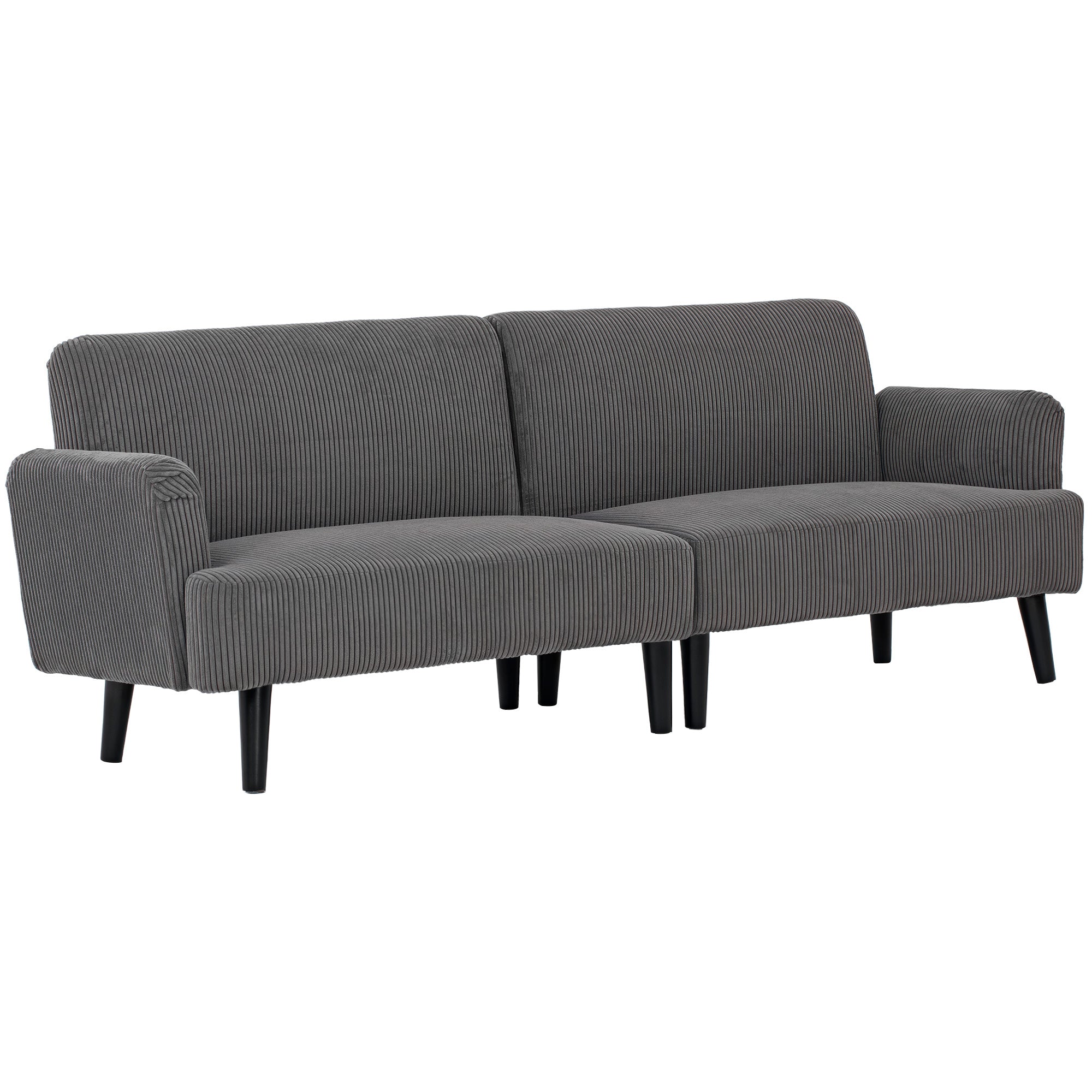 Modern 3 Seater Couch, Grey Corduroy Sofa with Rubberwood Legs & Extra-Wide Seat-DECOROLALA