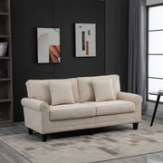 Modern 3-Seater Sofa, Beige Corduroy Couch with Pine Legs & Rolled Arms for Living Room-DECOROLALA