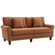 Modern 3 Seater Sofa, Brown Corduroy with Pine Legs, Rolled Arms for Living Room-DECOROLALA