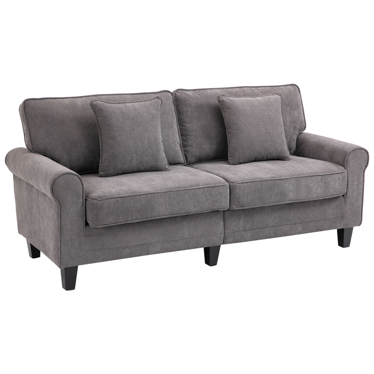 Modern 3 Seater Sofa - Light Grey Corduroy with Pine Legs & Rolled Arms-DECOROLALA
