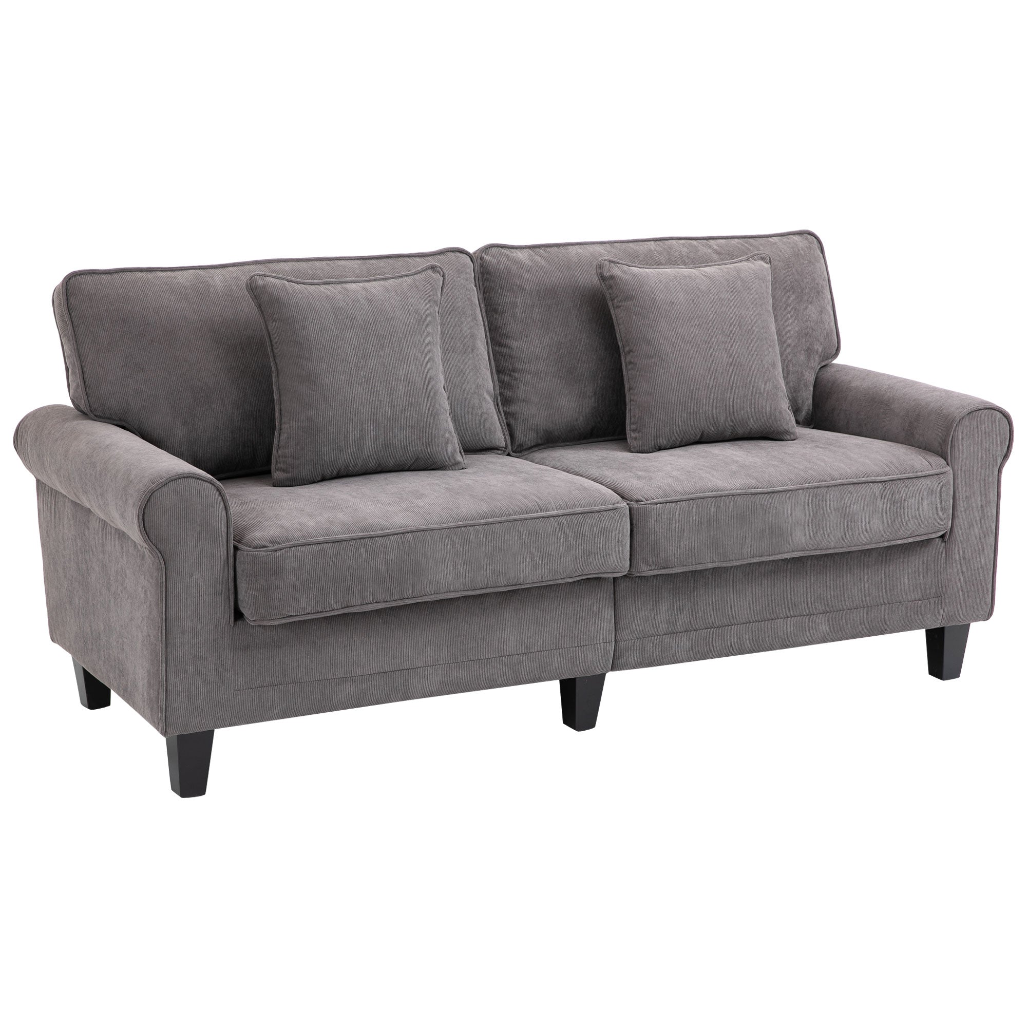 Modern 3 Seater Sofa - Light Grey Corduroy with Pine Legs & Rolled Arms-DECOROLALA