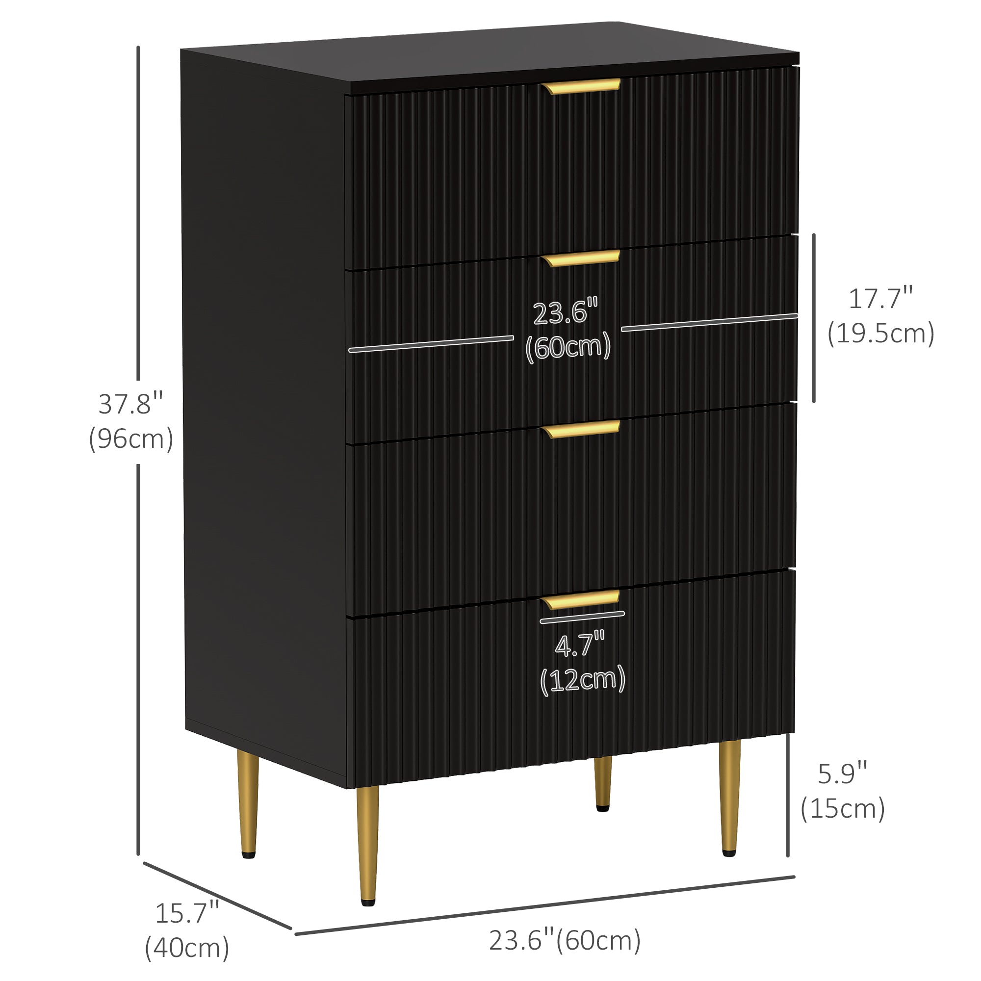Modern 4 Drawer Chest of Drawers - Black with Gold Legs-DECOROLALA