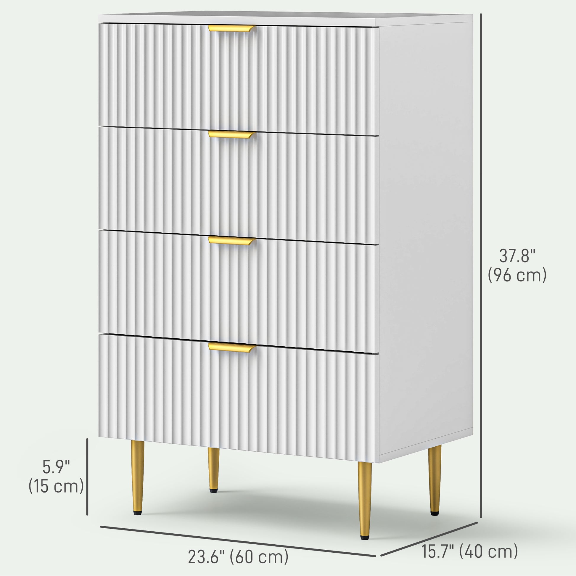 Modern 4 Drawer Chest of Drawers - White with Gold Legs-DECOROLALA