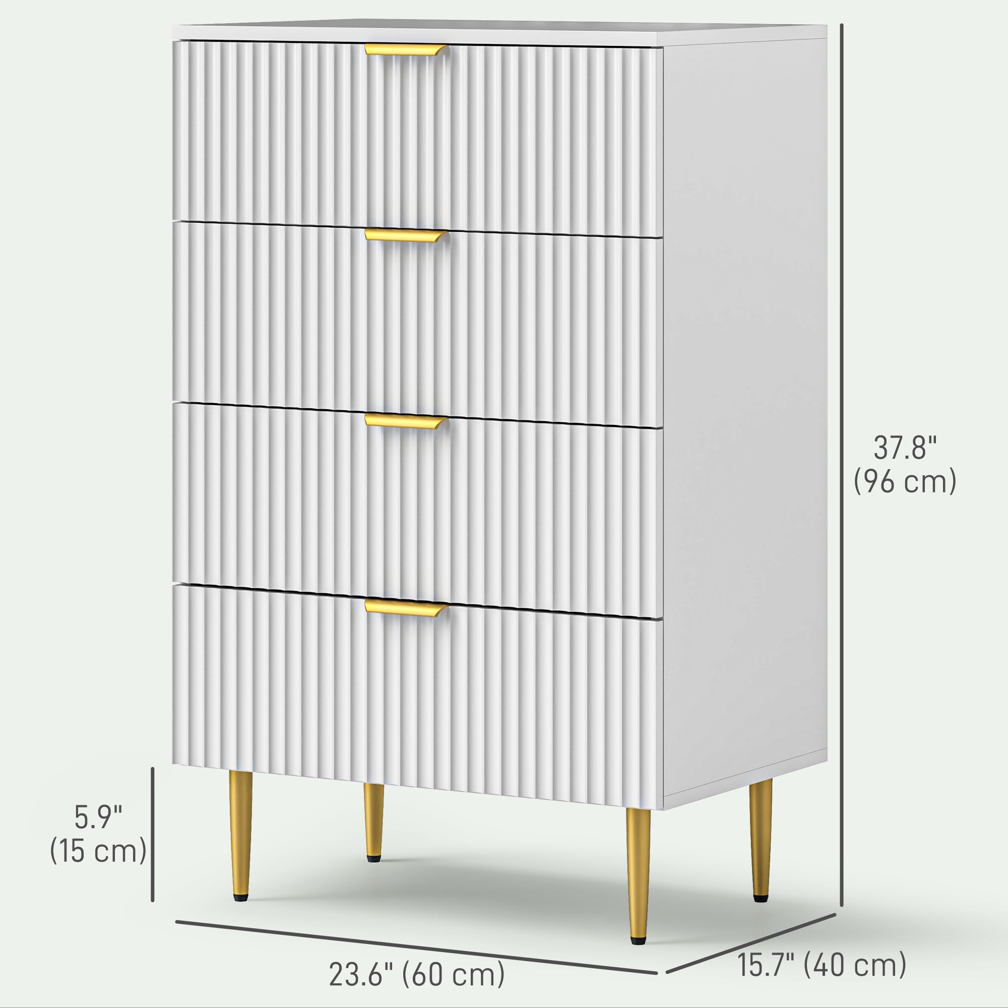 Modern 4 Drawer Chest of Drawers - White with Gold Legs-DECOROLALA