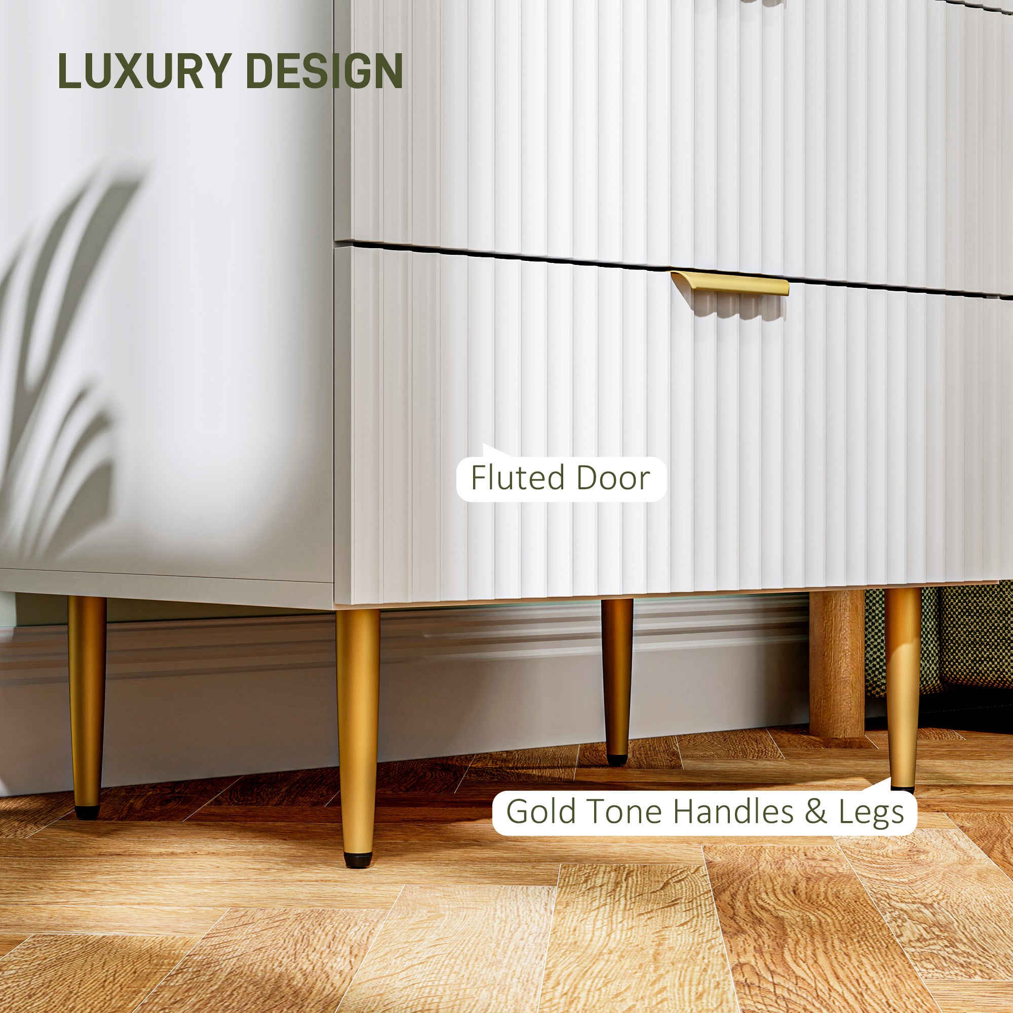 Modern 4 Drawer Chest of Drawers - White with Gold Legs-DECOROLALA