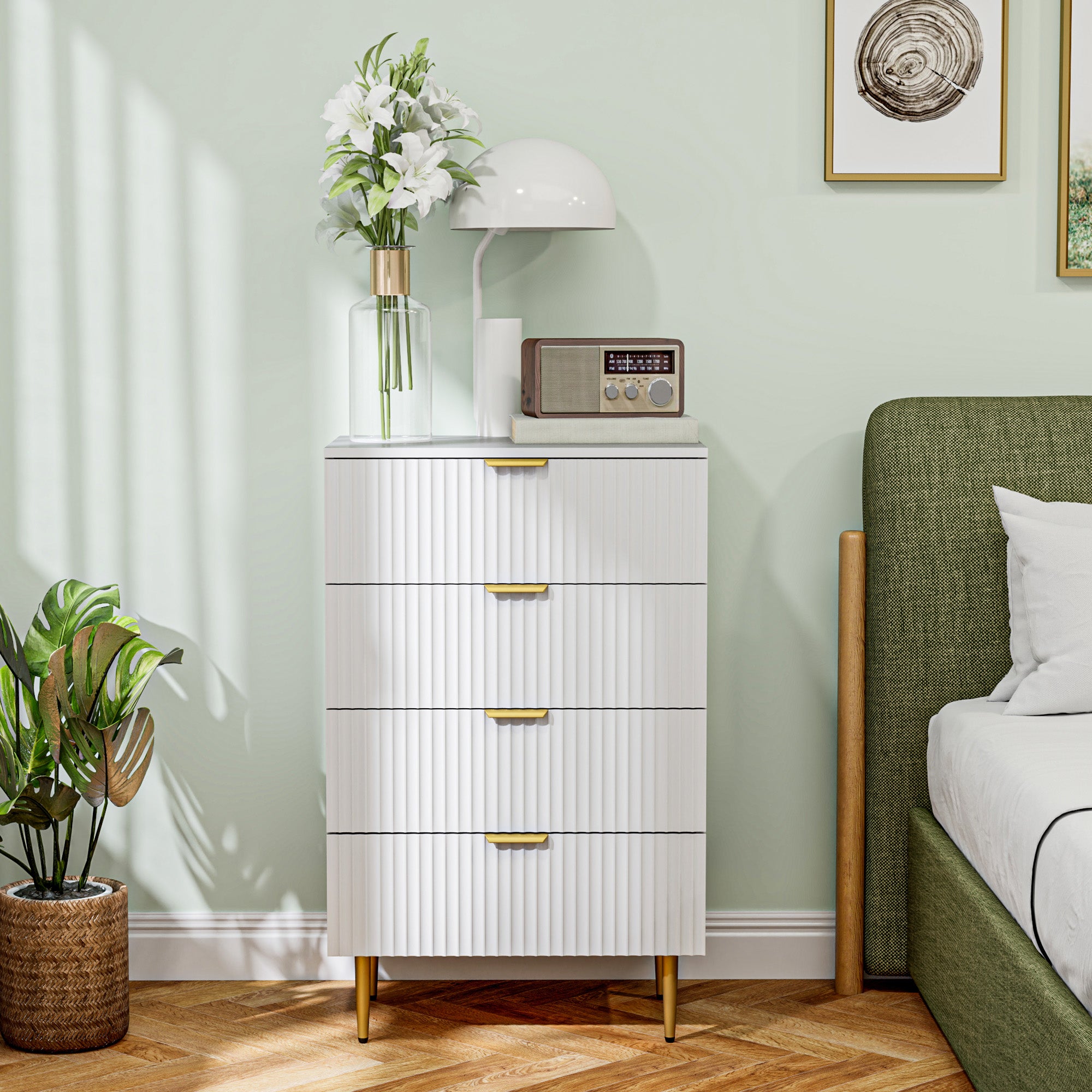 Modern 4 Drawer Chest of Drawers - White with Gold Legs-DECOROLALA