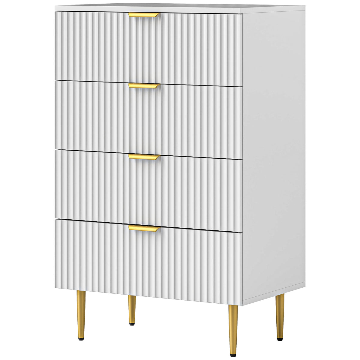 Modern 4 Drawer Chest of Drawers - White with Gold Legs-Dressers & Chests-DECOROLALA